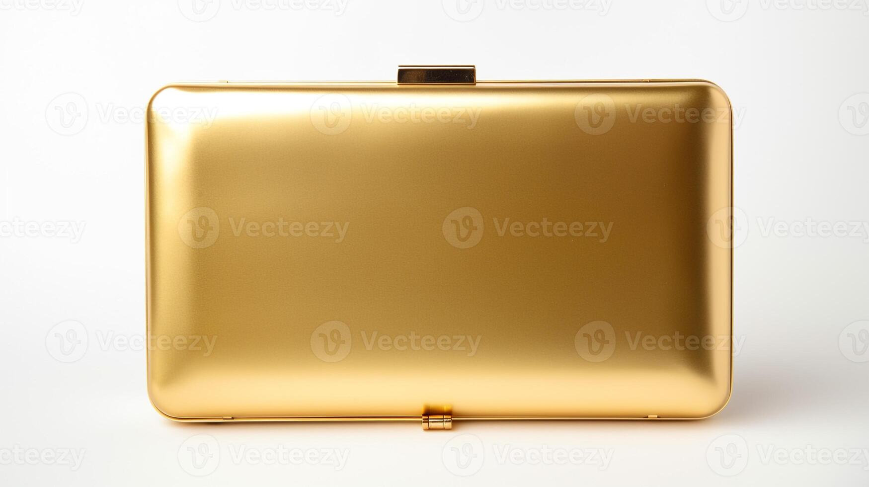 AI generated Gold Hardcase Clutch Bag isolated on white background with copy space for advertisement. AI Generated photo