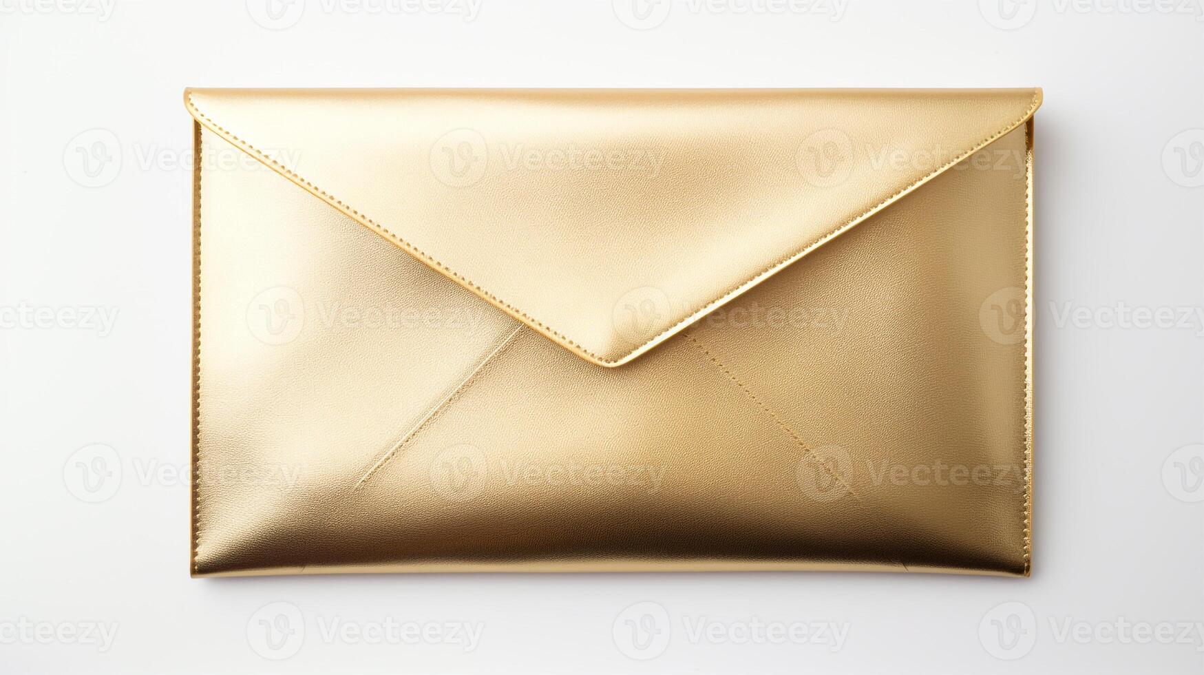 AI generated Gold Envelope Clutch Bag isolated on white background with copy space for advertisement. AI Generated photo
