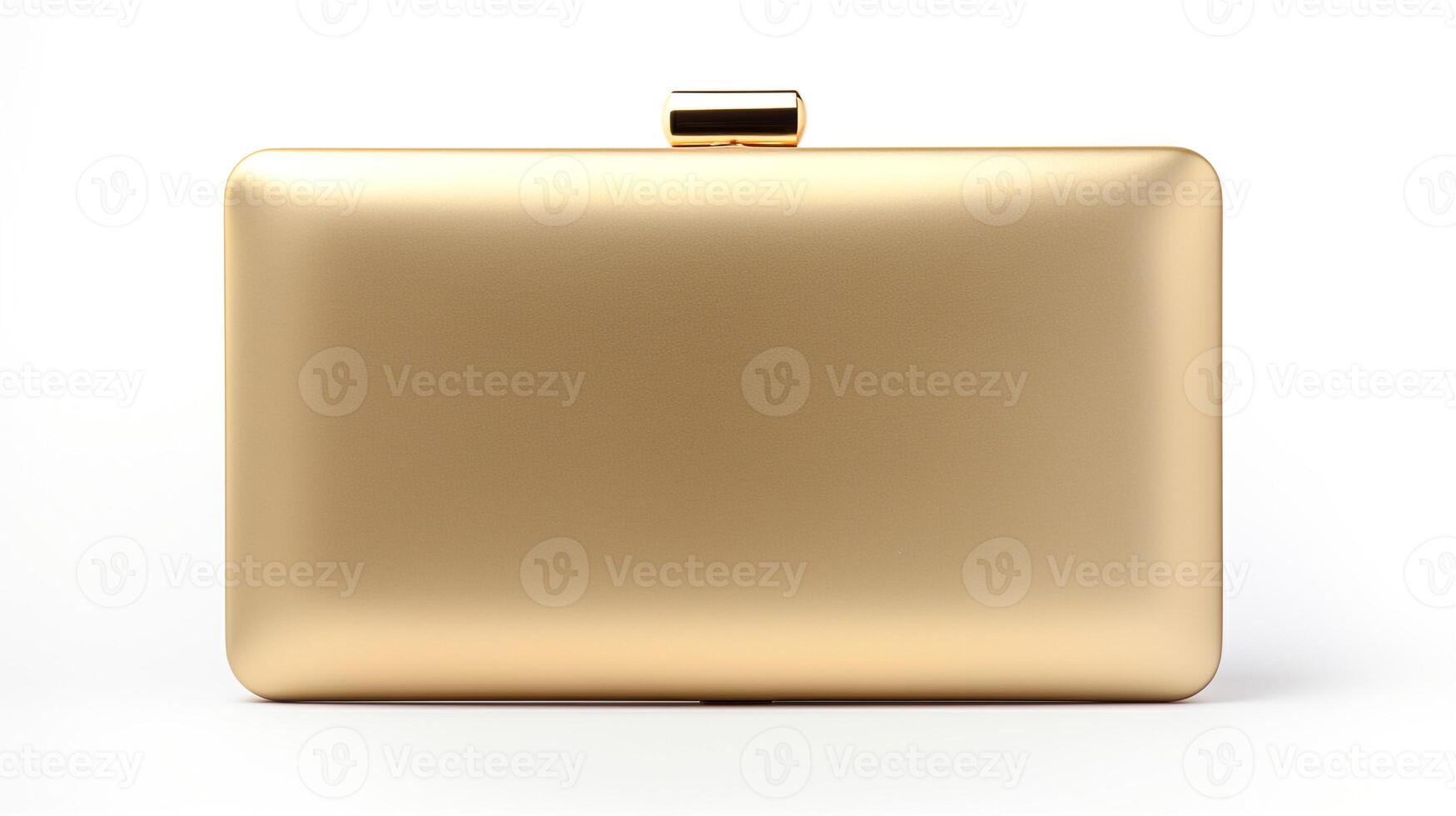 AI generated Gold Minaudiere Bag isolated on white background with copy space for advertisement. AI Generated photo