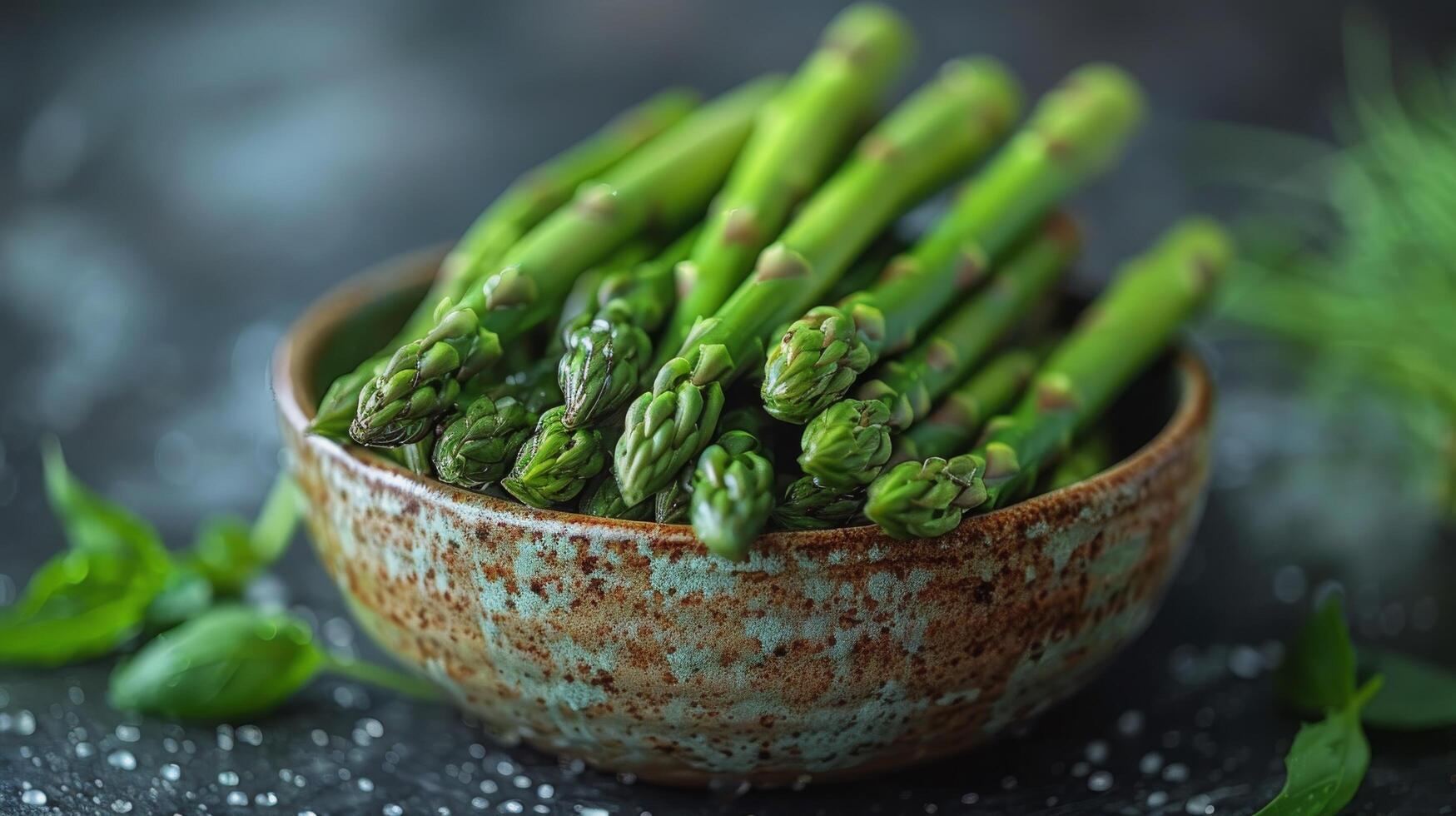 AI generated Plate of Asparagus on Table photo