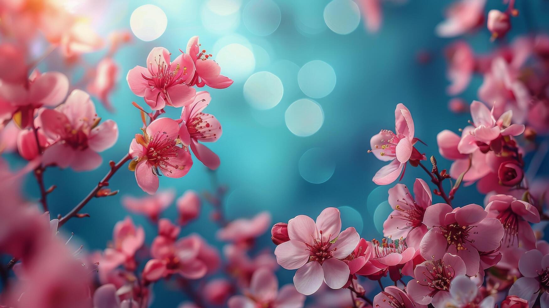 AI generated Pink Flowers Close Up on Tree photo