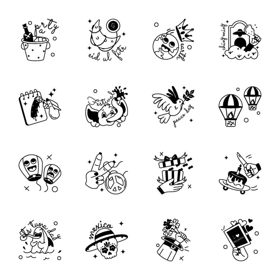 Collection of Traditional Events Glyph Stickers vector