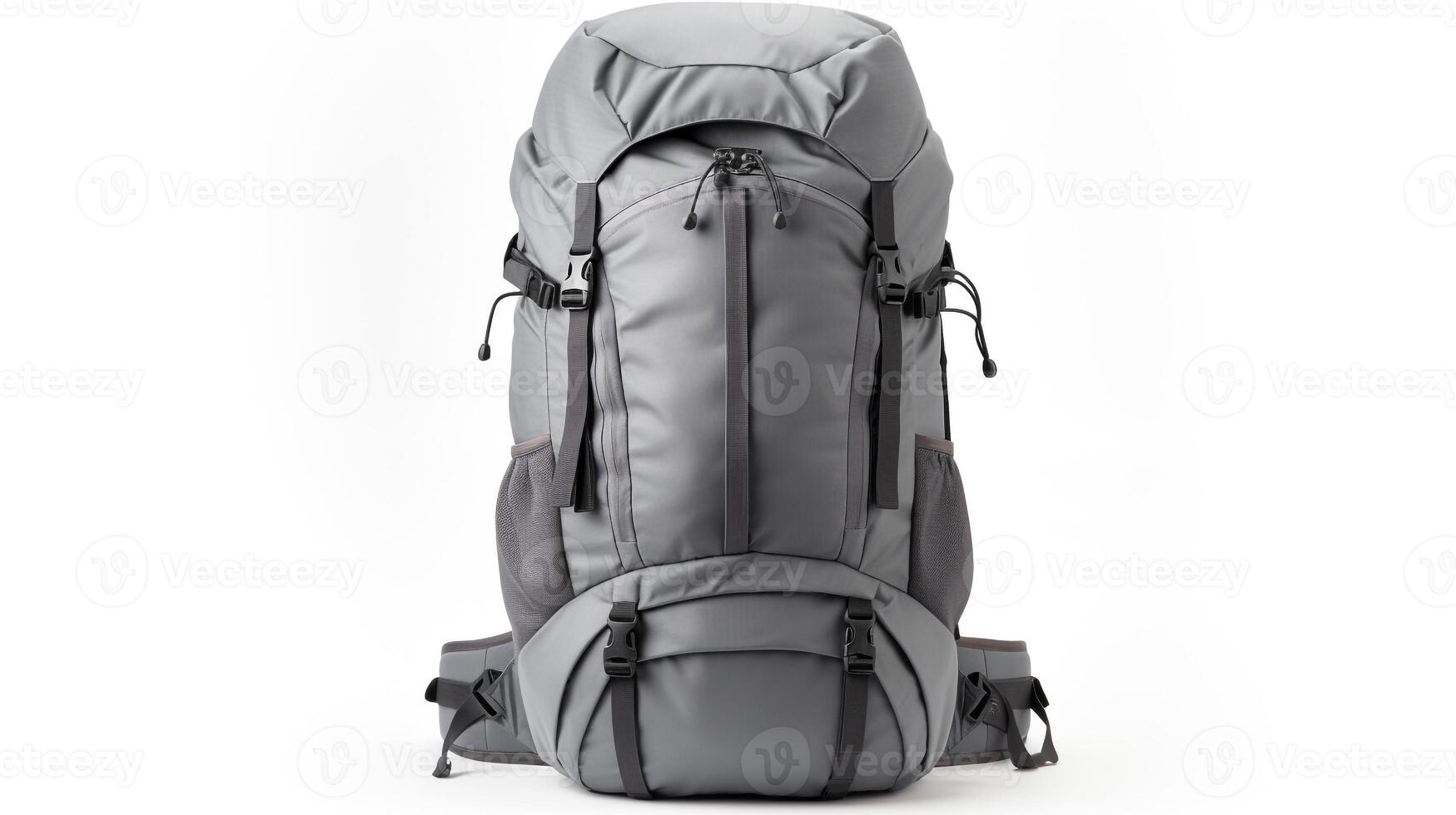 AI generated Gray Hiking Backpack Bag isolated on white background with copy space for advertisement. AI Generated photo