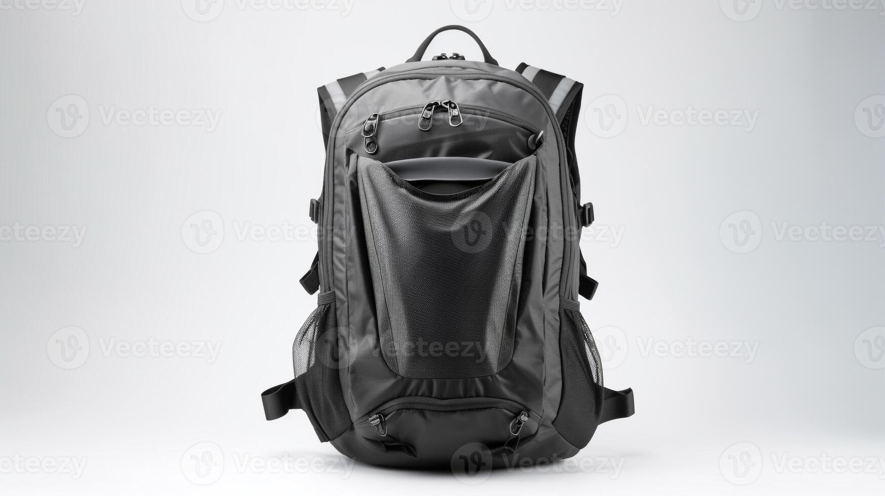 AI generated Gray Cycling Backpack Bag isolated on white background with copy space for advertisement. AI Generated photo