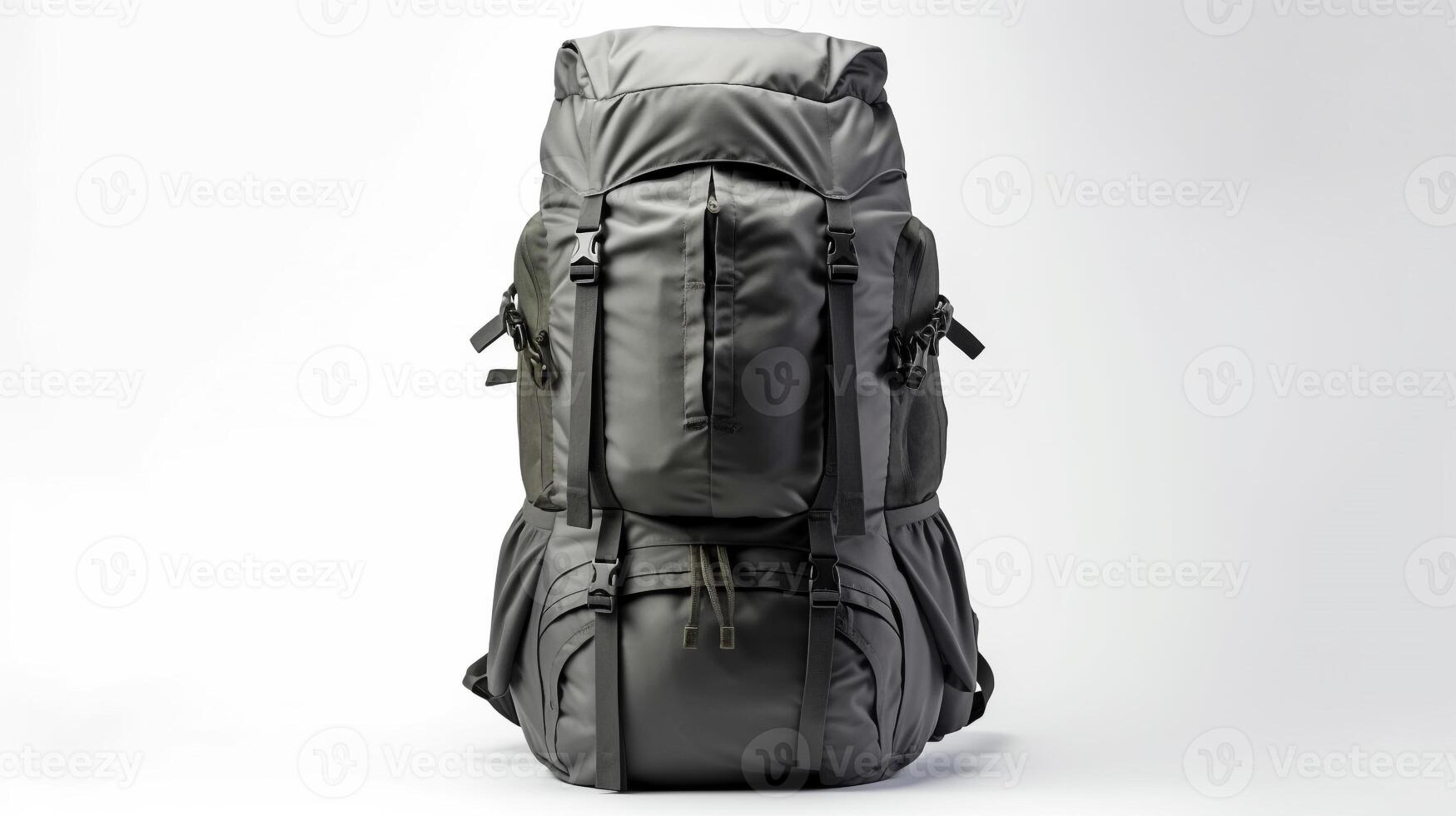 AI generated Gray Hiking Backpack Bag isolated on white background with copy space for advertisement. AI Generated photo