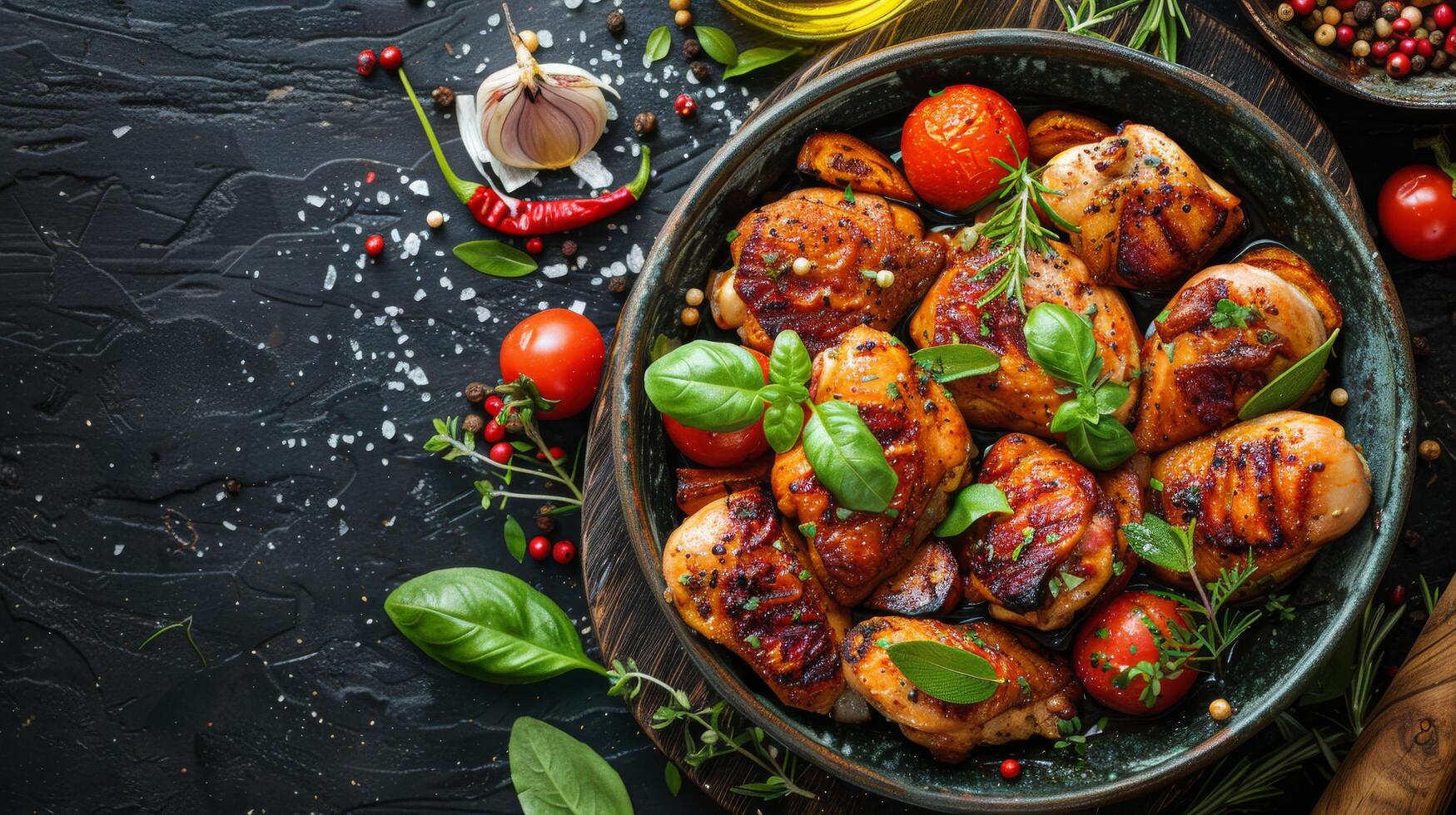 AI generated Bowl of Chicken With Tomatoes and Herbs photo