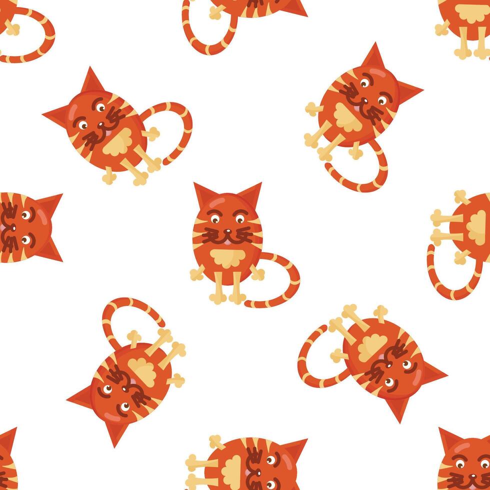 Cartoon red cats on a white background. Seamless pattern. vector