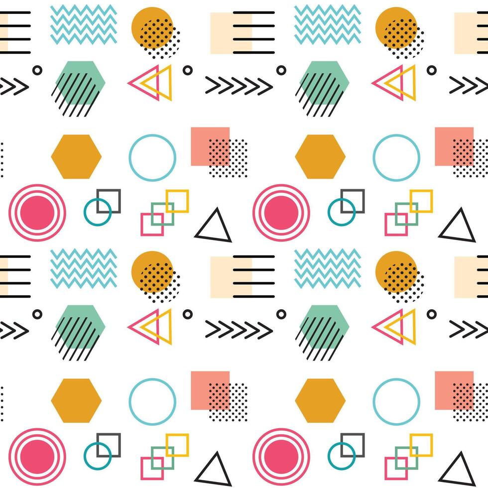 Abstract geometric seamless pattern with simple shapes such as circle, square, points and lines vector