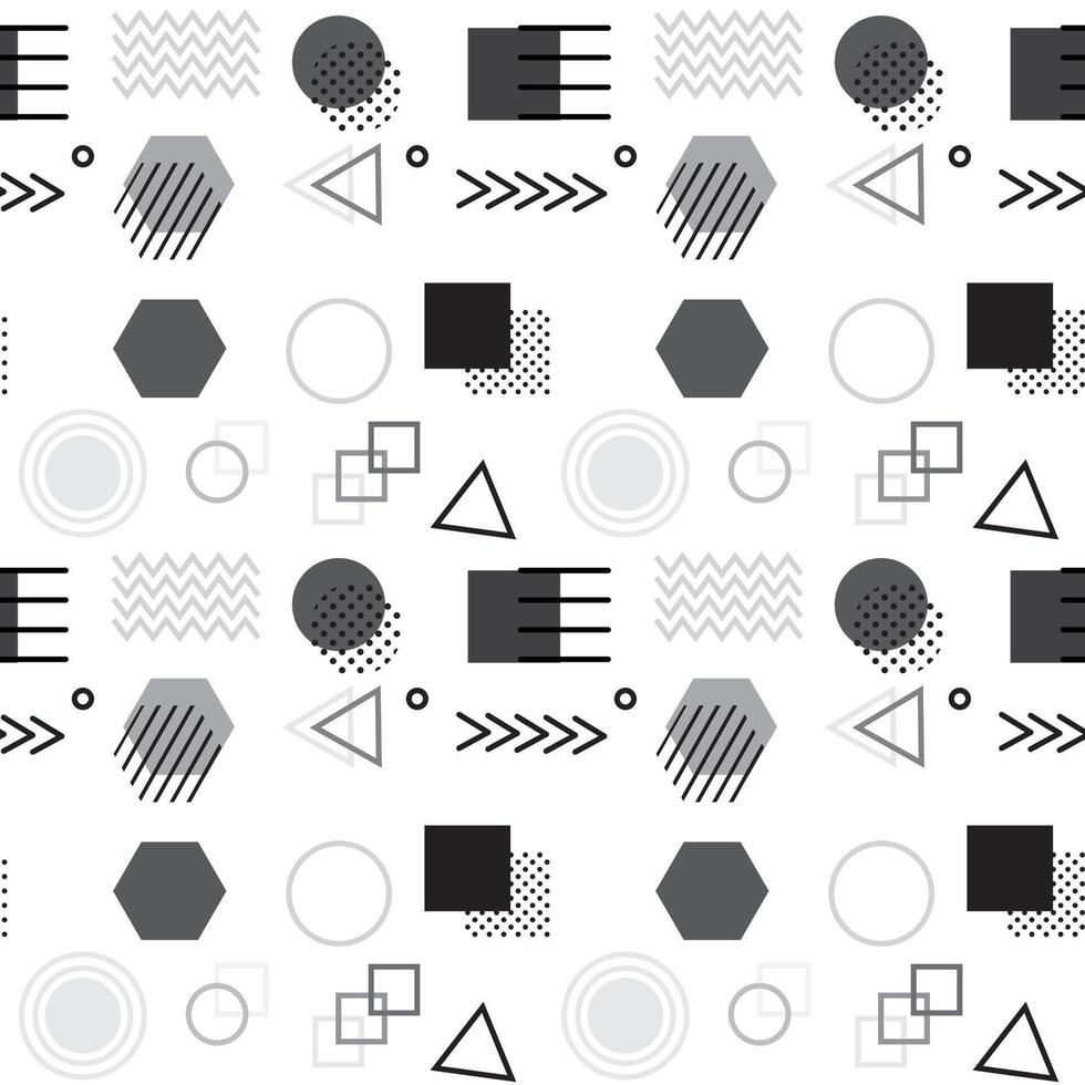 Abstract geometric seamless pattern with simple shapes such as circle, square, points and lines vector