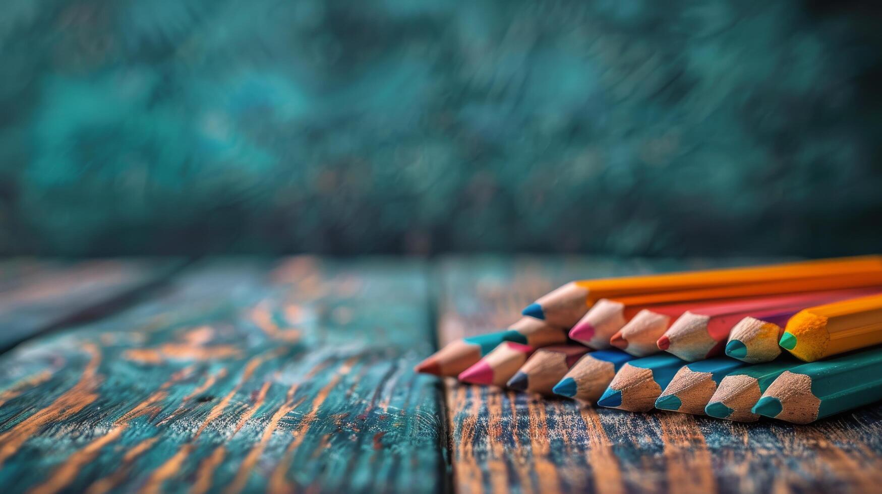 AI generated Stack of Colored Pencils on Wooden Table photo