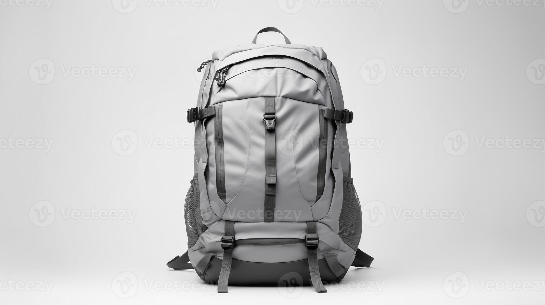 ai generado gris viaje mochila bolso aislado en blanco antecedentes con Copiar espacio para anuncio publicitario. ai generado foto