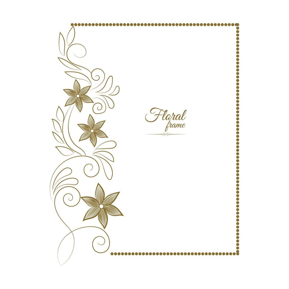Vintage card frame with golden floral ornament border isolated floral background vector