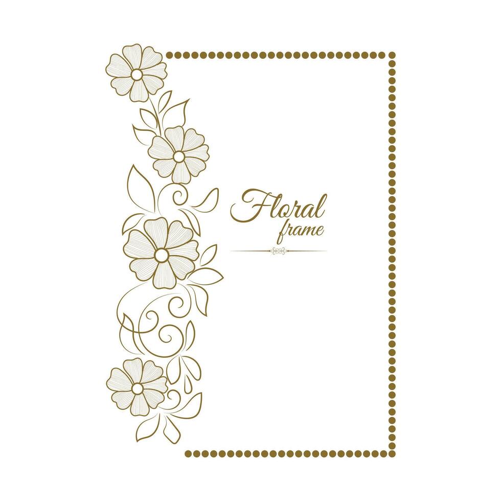 Vintage card frame with golden floral ornament border isolated floral background vector