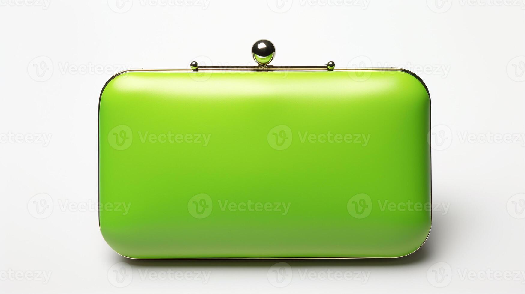 AI generated Green Minaudiere Bag isolated on white background with copy space for advertisement. AI Generated photo