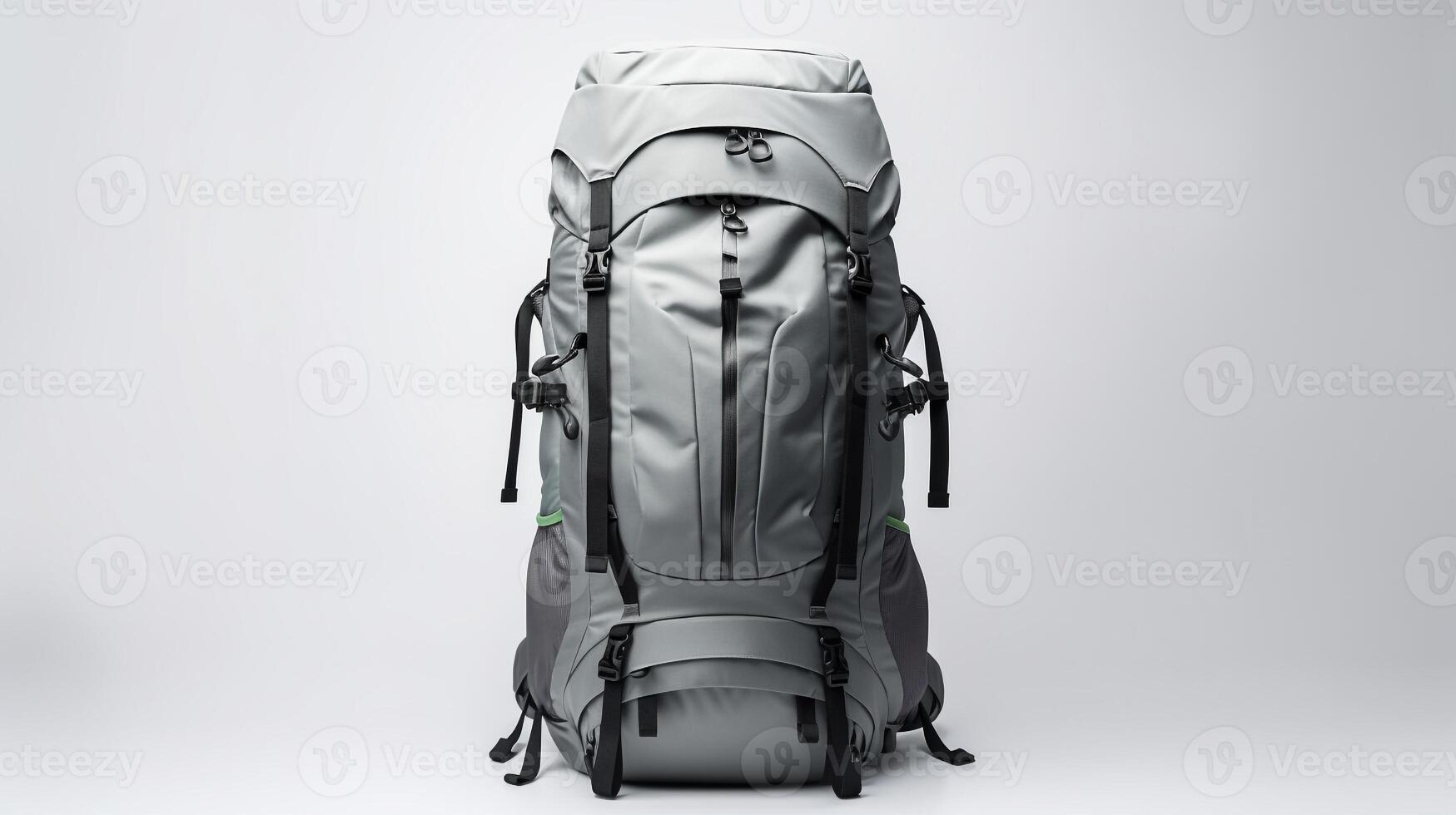 ai generado gris excursionismo mochila bolso aislado en blanco antecedentes con Copiar espacio para anuncio publicitario. ai generado foto