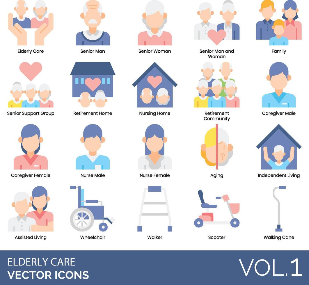 Elderly Care icon set vector