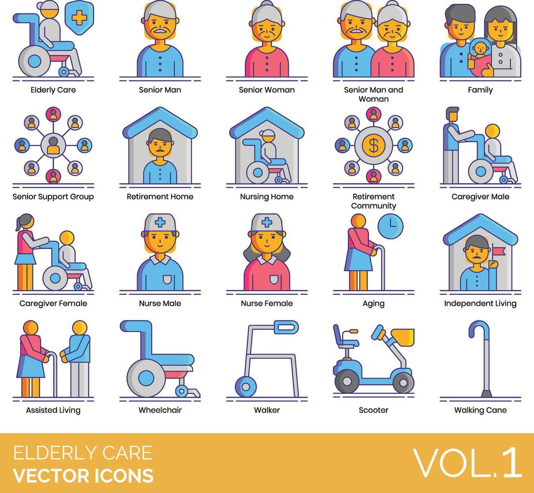 Elderly Care icon set vector