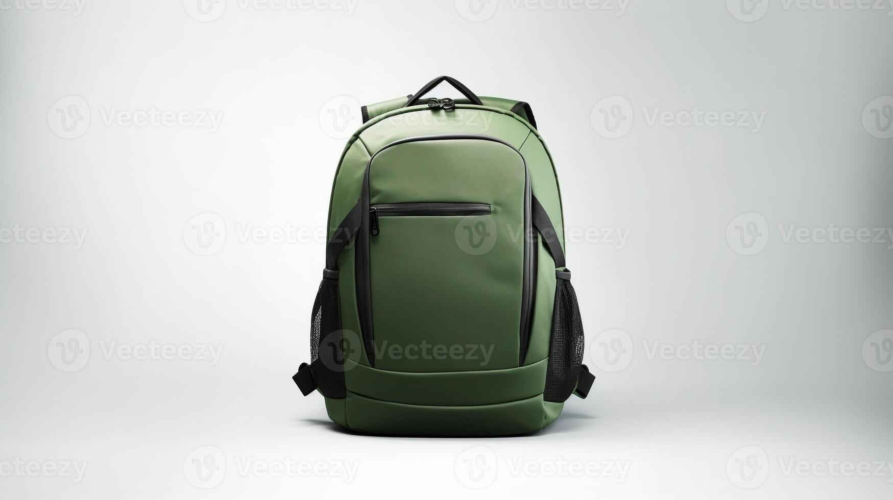 AI generated Green Camera Backpack Bag isolated on white background with copy space for advertisement. AI Generated photo