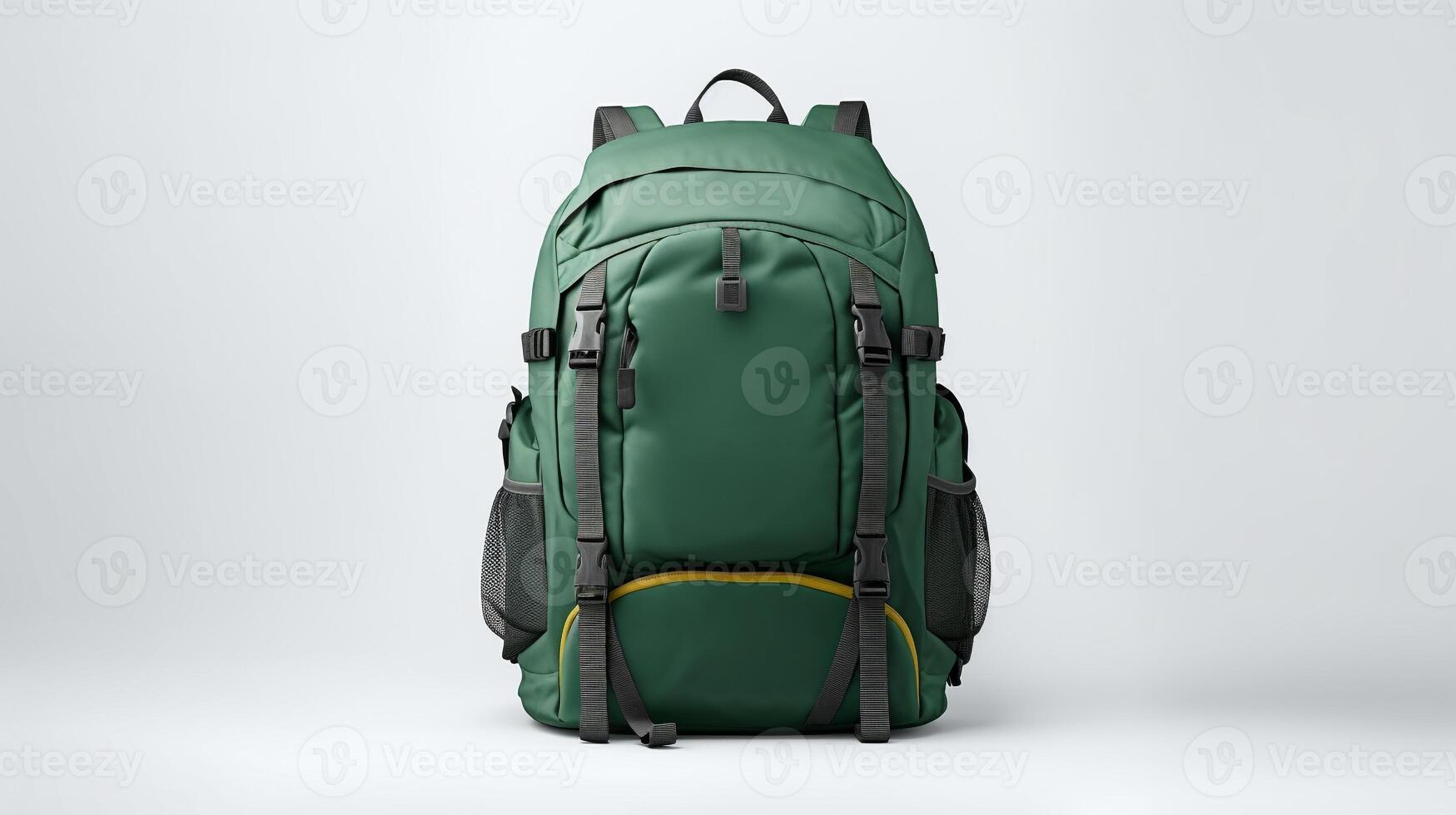 AI generated Green Camera Backpack Bag isolated on white background with copy space for advertisement. AI Generated photo