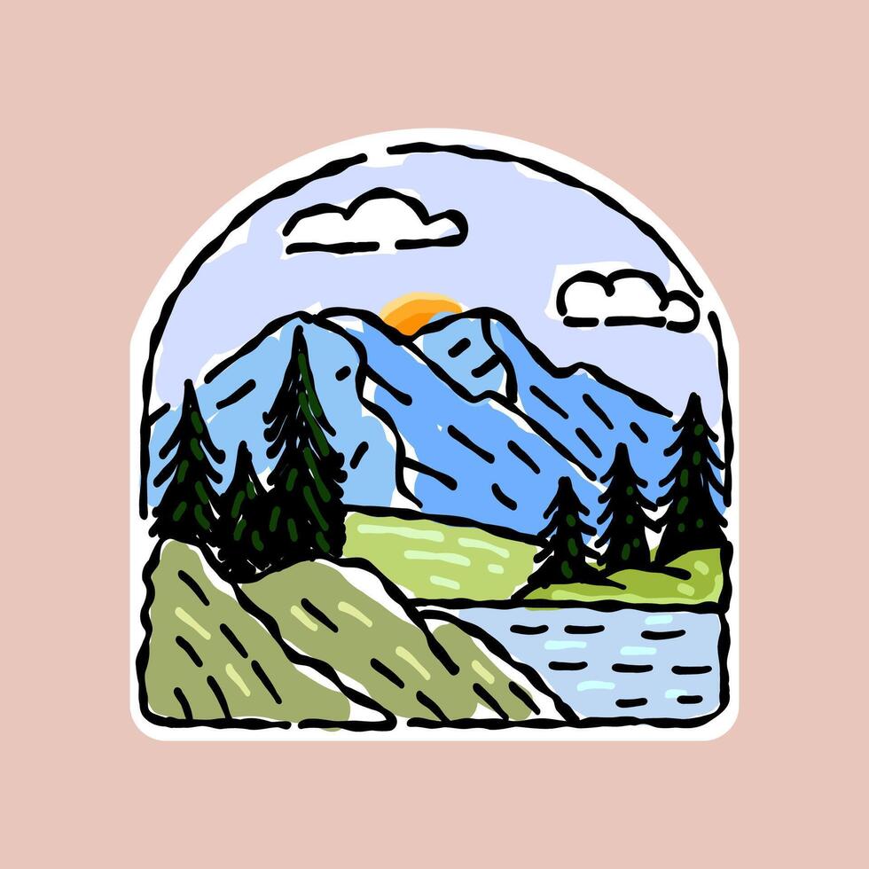 Awesome mountain landscape illustration hand drawn vector