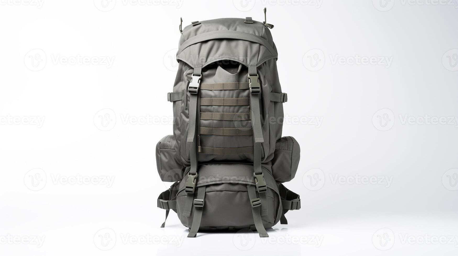 AI generated Gray Tactical Backpack Bag isolated on white background with copy space for advertisement. AI Generated photo