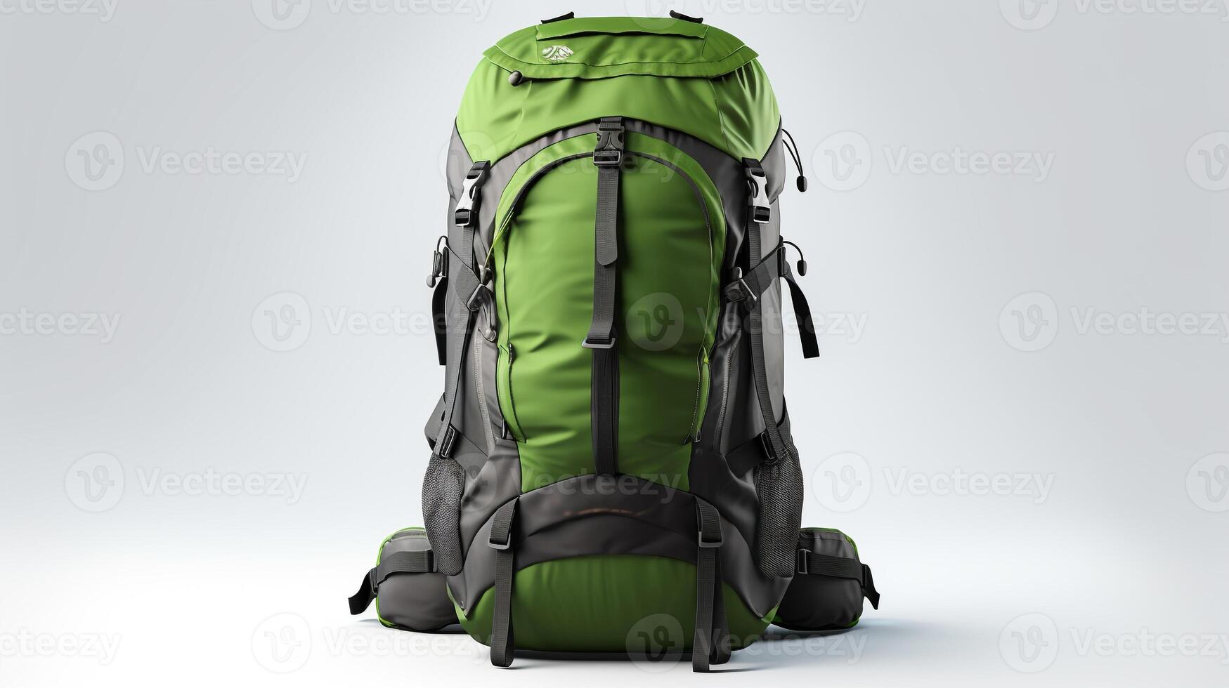 AI generated Green Hiking Backpack Bag isolated on white background with copy space for advertisement. AI Generated photo