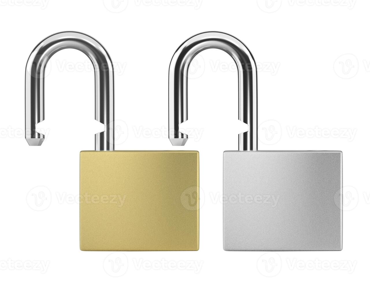 Locked Golden Padlock and Locked silver color Padlock on the white background photo