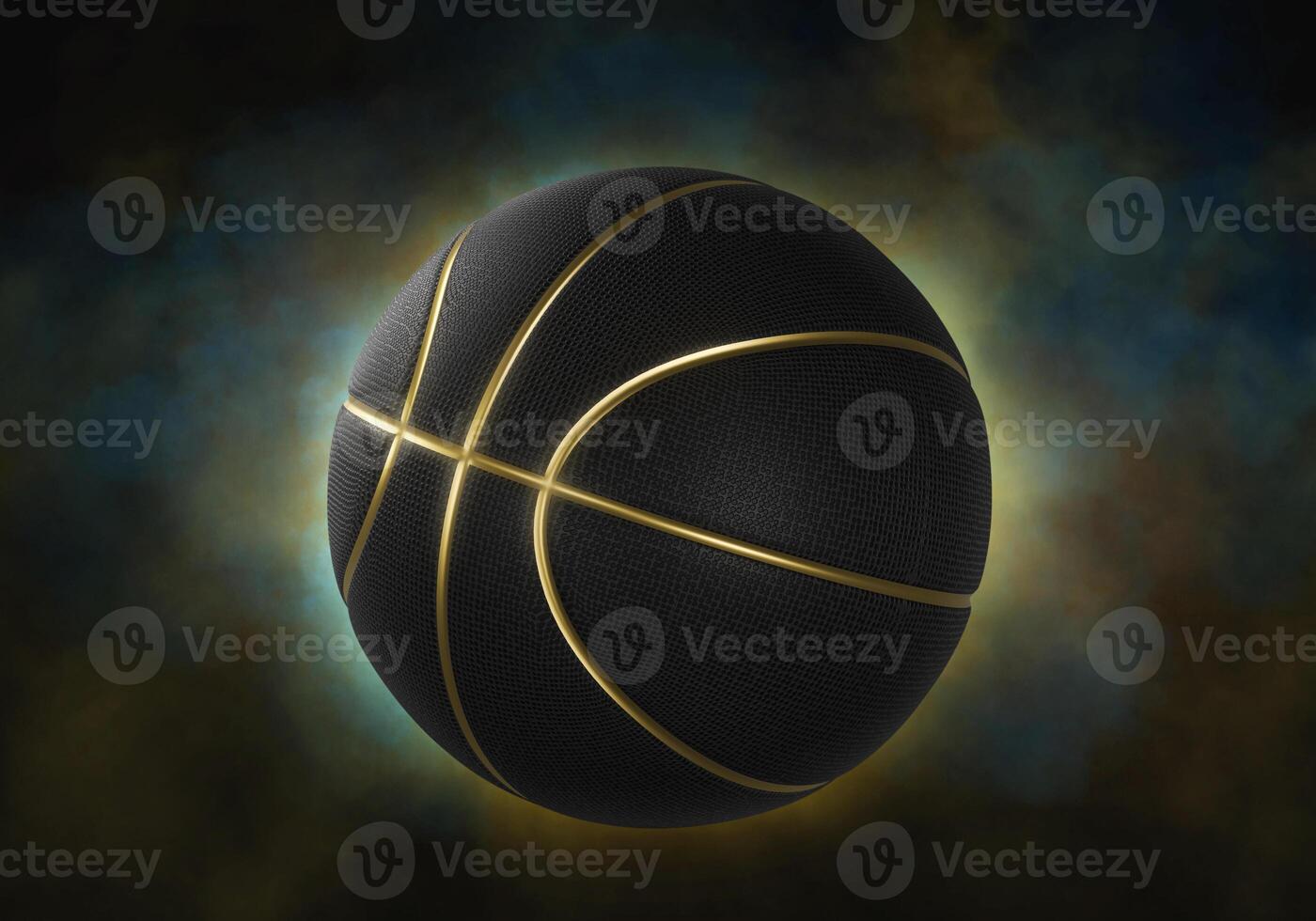 Black basketball closeup with golden lines high quality on black background with smoke photo