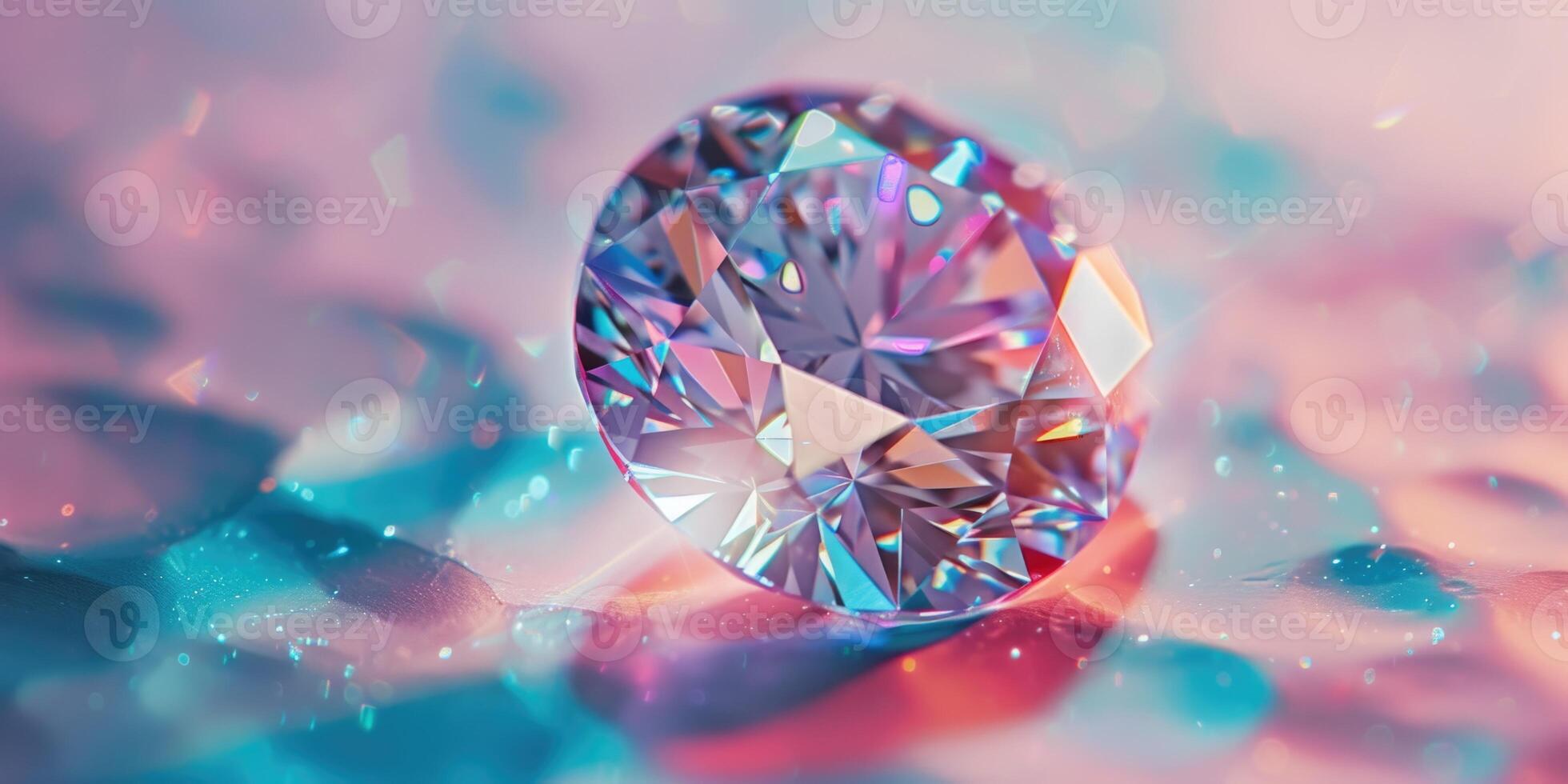 AI generated Precious diamond closeup on shiny light background with copy space photo