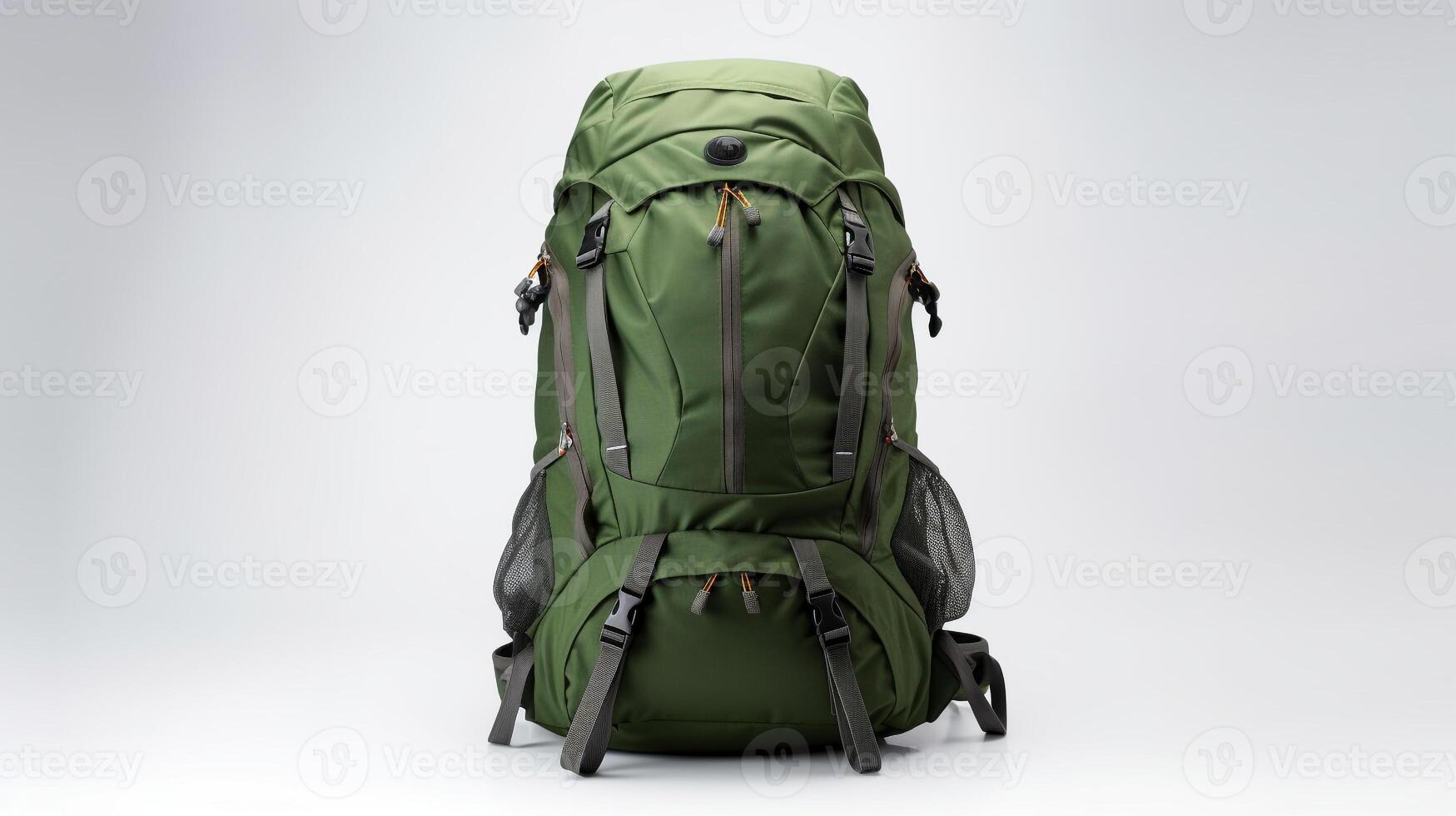 ai generado verde excursionismo mochila bolso aislado en blanco antecedentes con Copiar espacio para anuncio publicitario. ai generado foto