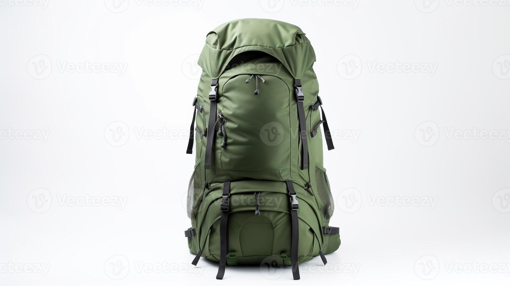 AI generated Green Hiking Backpack Bag isolated on white background with copy space for advertisement. AI Generated photo