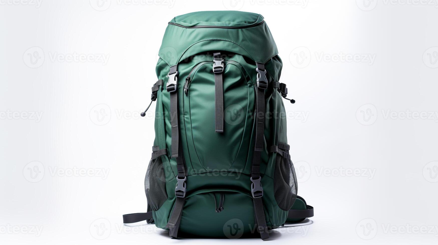 AI generated Green Hiking Backpack Bag isolated on white background with copy space for advertisement. AI Generated photo