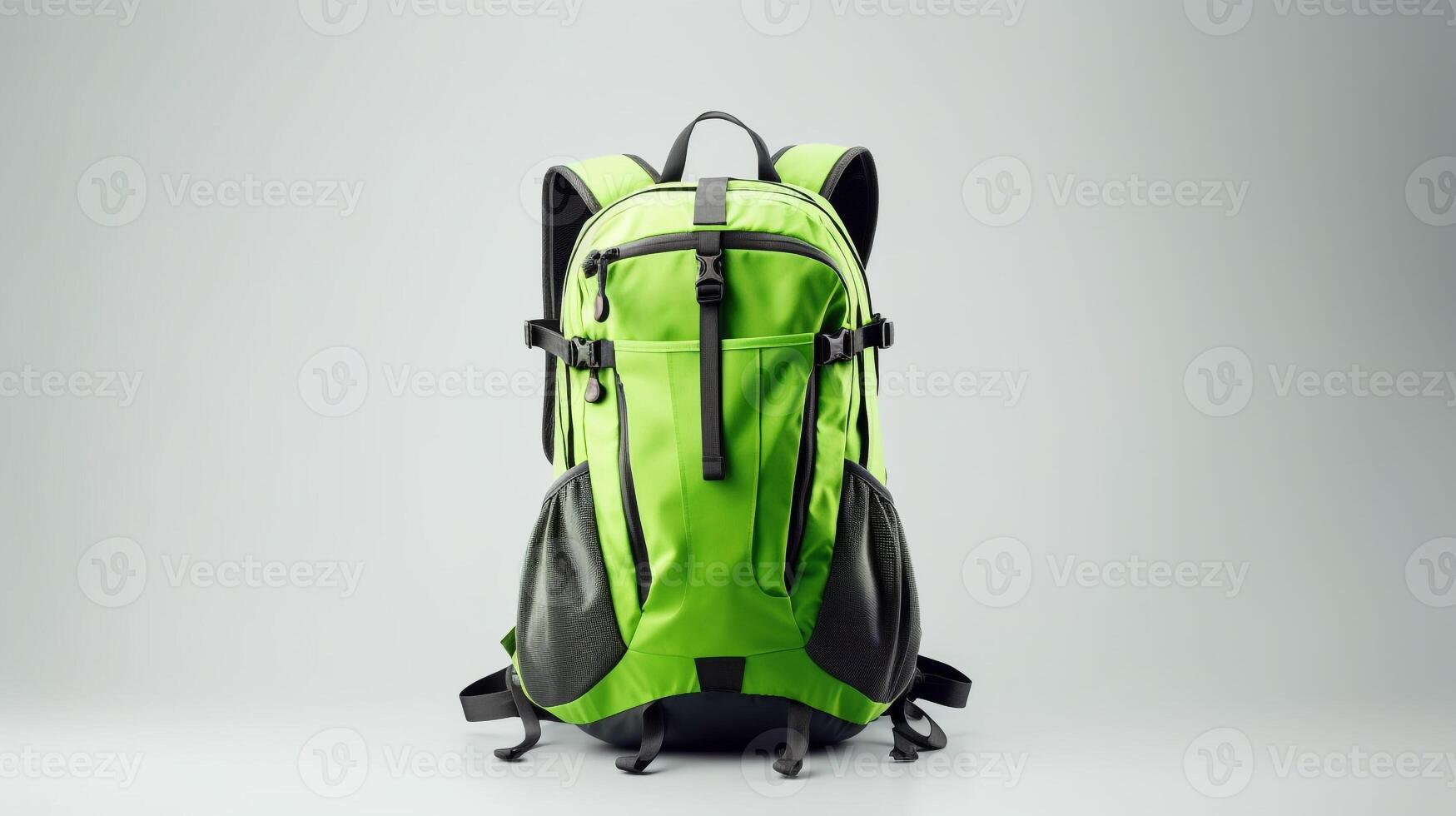 ai generado verde hidratación mochila bolso aislado en blanco antecedentes con Copiar espacio para anuncio publicitario. ai generado foto