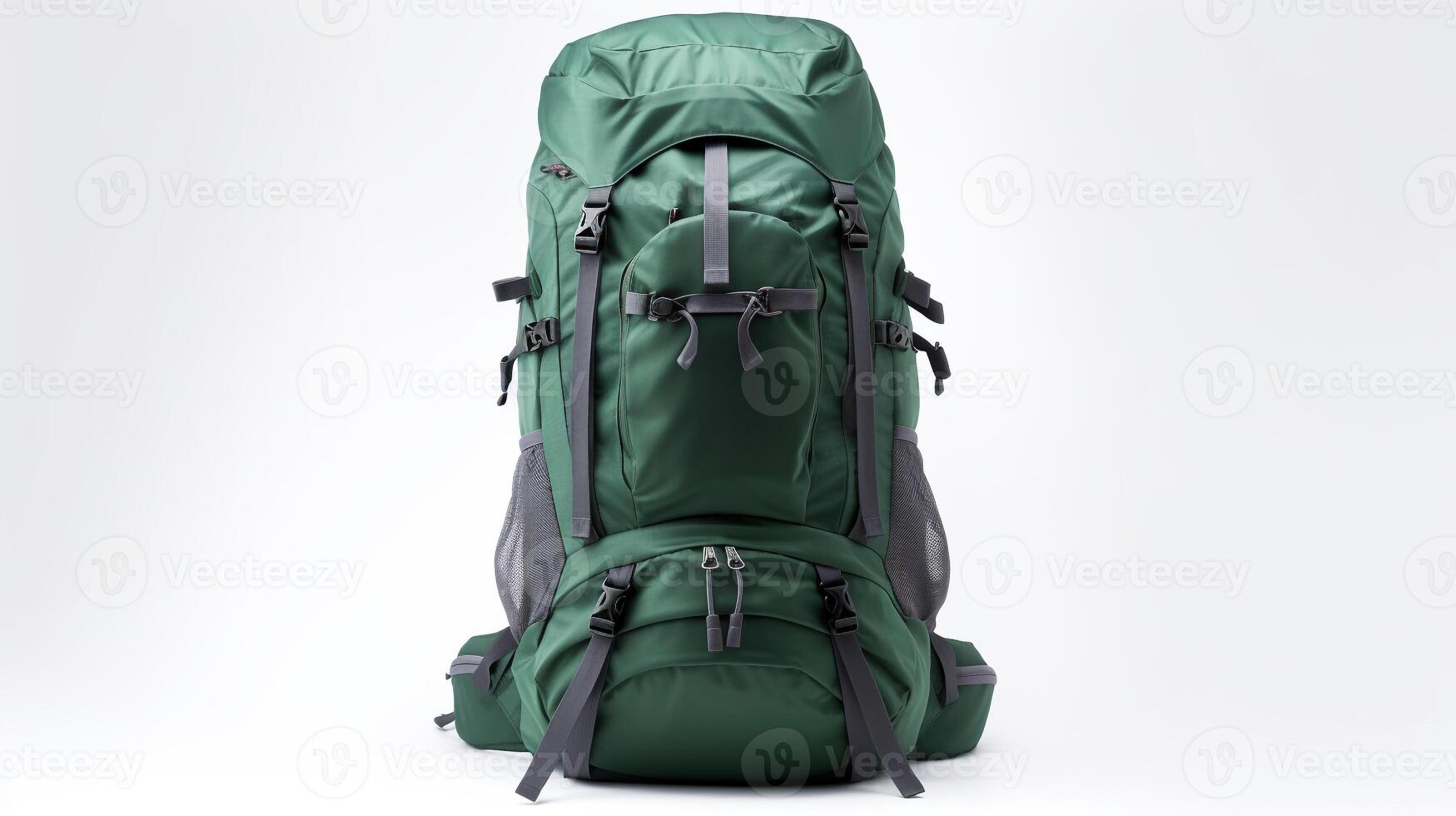 ai generado verde excursionismo mochila bolso aislado en blanco antecedentes con Copiar espacio para anuncio publicitario. ai generado foto