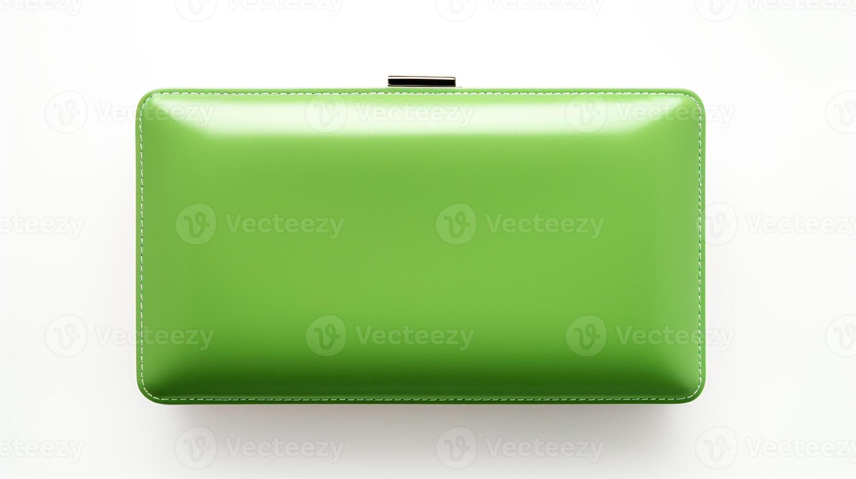AI generated Green Hardcase Clutch Bag isolated on white background with copy space for advertisement. AI Generated photo