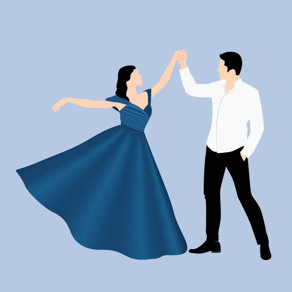 Couple dancing ballroom dance party dating cartoon illustration vector