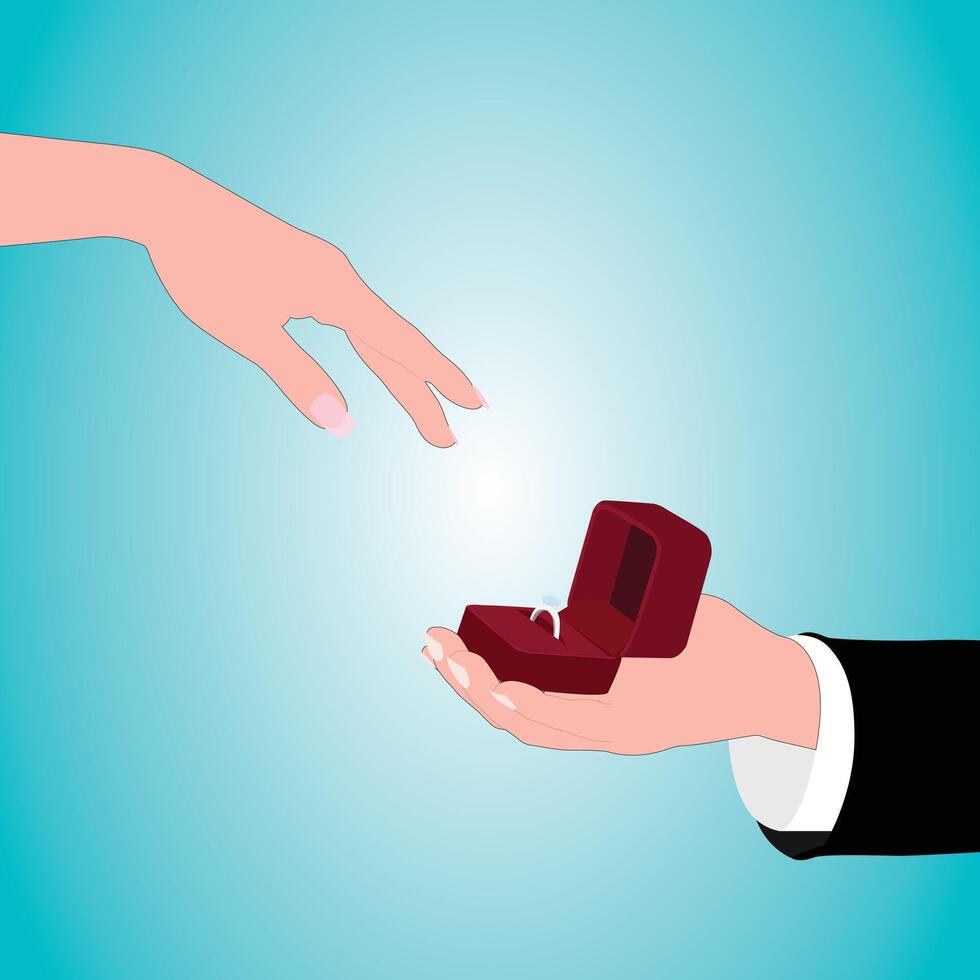 Vector illustration of a man giving an engagement ring to a woman