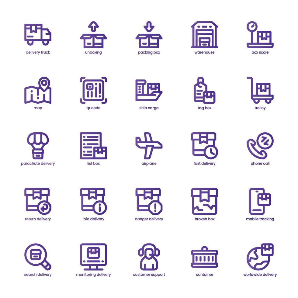 Delivery and Shipping icon pack for your website, mobile, presentation, and logo design. Delivery and Shipping icon basic line gradinet design. Vector graphics illustration and editable stroke.