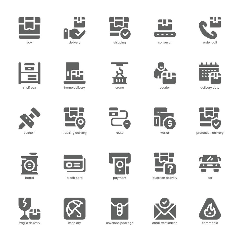 Delivery and Shipping icon pack for your website, mobile, presentation, and logo design. Delivery and Shipping icon glyph design. Vector graphics illustration and editable stroke.