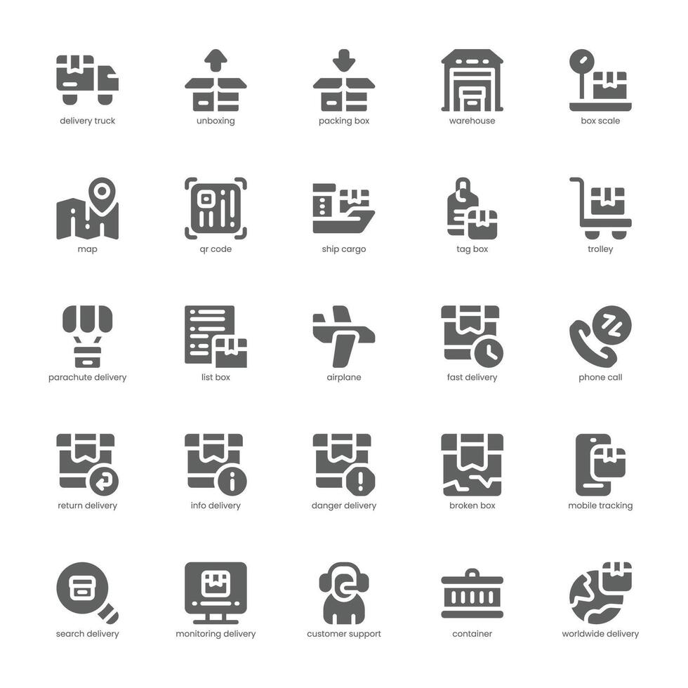 Delivery and Shipping icon pack for your website, mobile, presentation, and logo design. Delivery and Shipping icon glyph design. Vector graphics illustration and editable stroke.