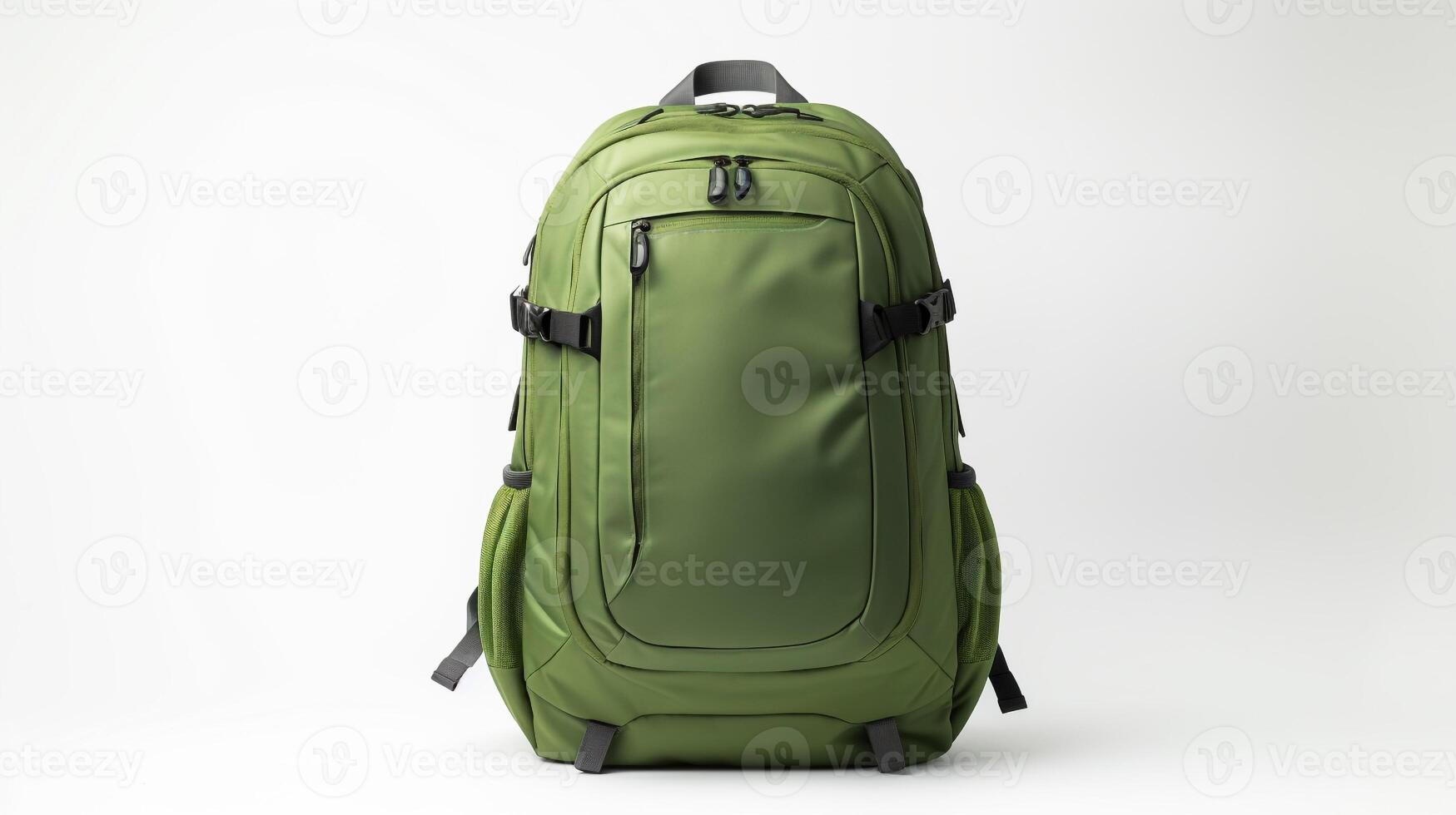 ai generado verde viaje mochila bolso aislado en blanco antecedentes con Copiar espacio para anuncio publicitario. ai generado foto