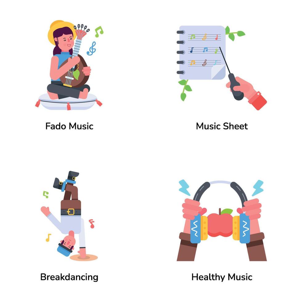 Music and Melody Trendy Flat Icons vector