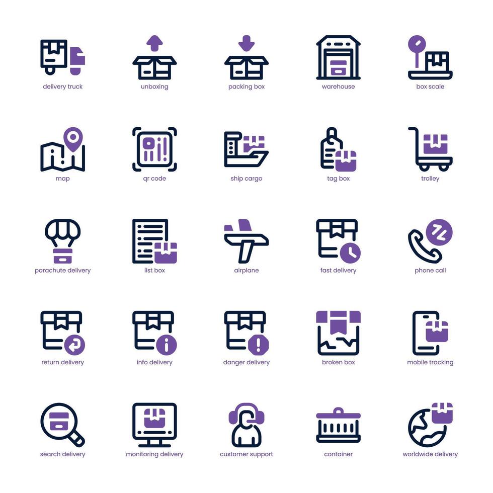 Delivery and Shipping icon pack for your website, mobile, presentation, and logo design. Delivery and Shipping icon dual tone design. Vector graphics illustration and editable stroke.