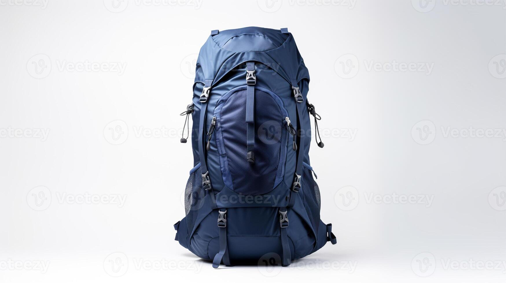 AI generated Navy Blue Hiking Backpack Bag isolated on white background with copy space for advertisement. AI Generated photo