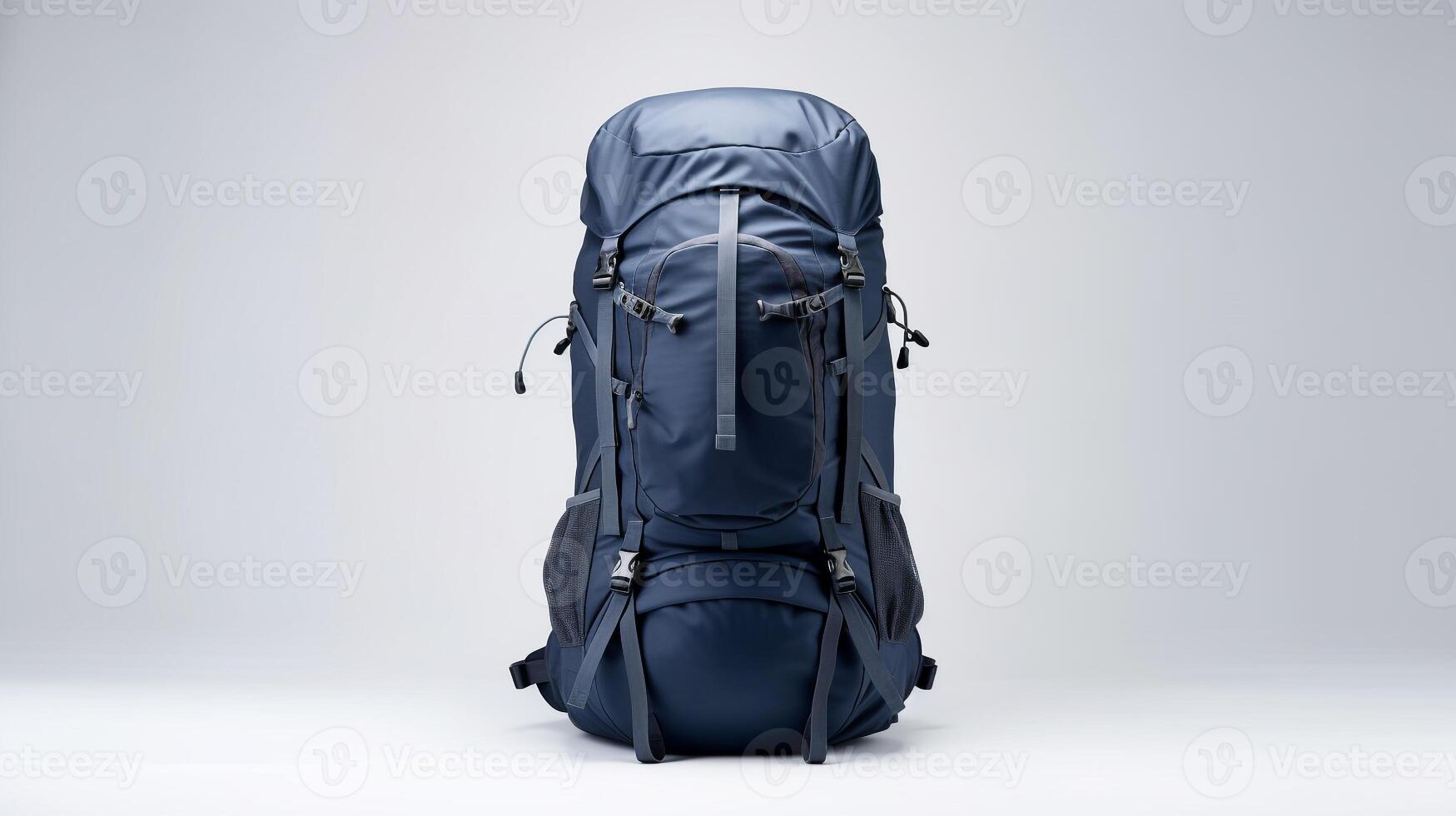 AI generated Navy Blue Hiking Backpack Bag isolated on white background with copy space for advertisement. AI Generated photo