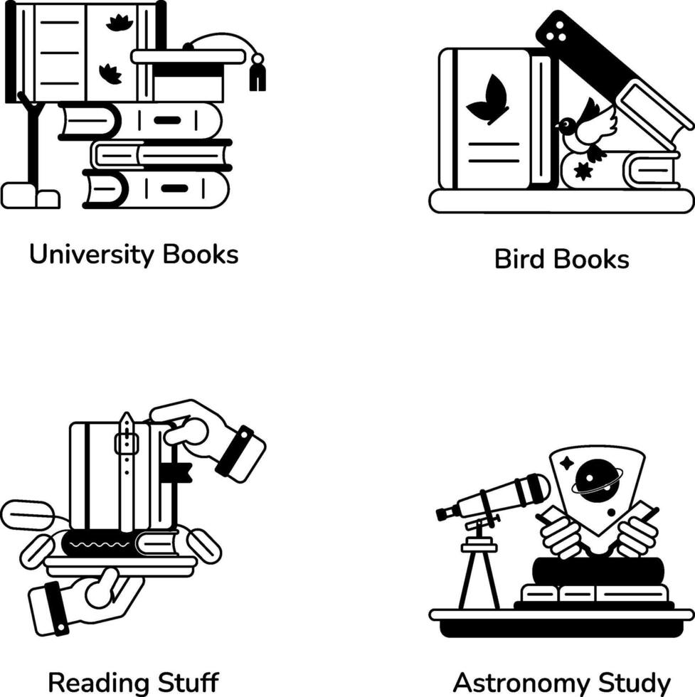 haz de educativo libros glifo íconos vector