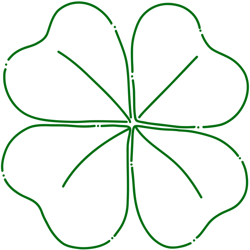 Shamrock line doodle, four-leaf clover outline icon, decorative element for St. Patrick's day png