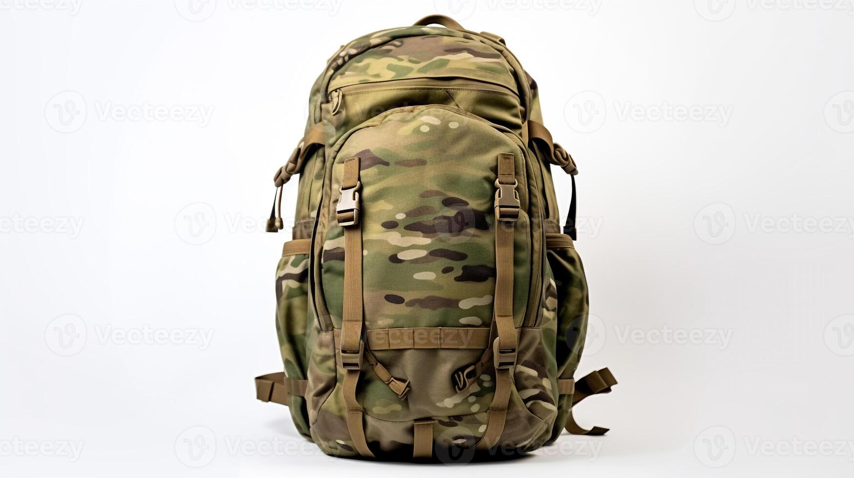 AI generated MultiCam Tactical Backpack Bag isolated on white background with copy space for advertisement. AI Generated photo