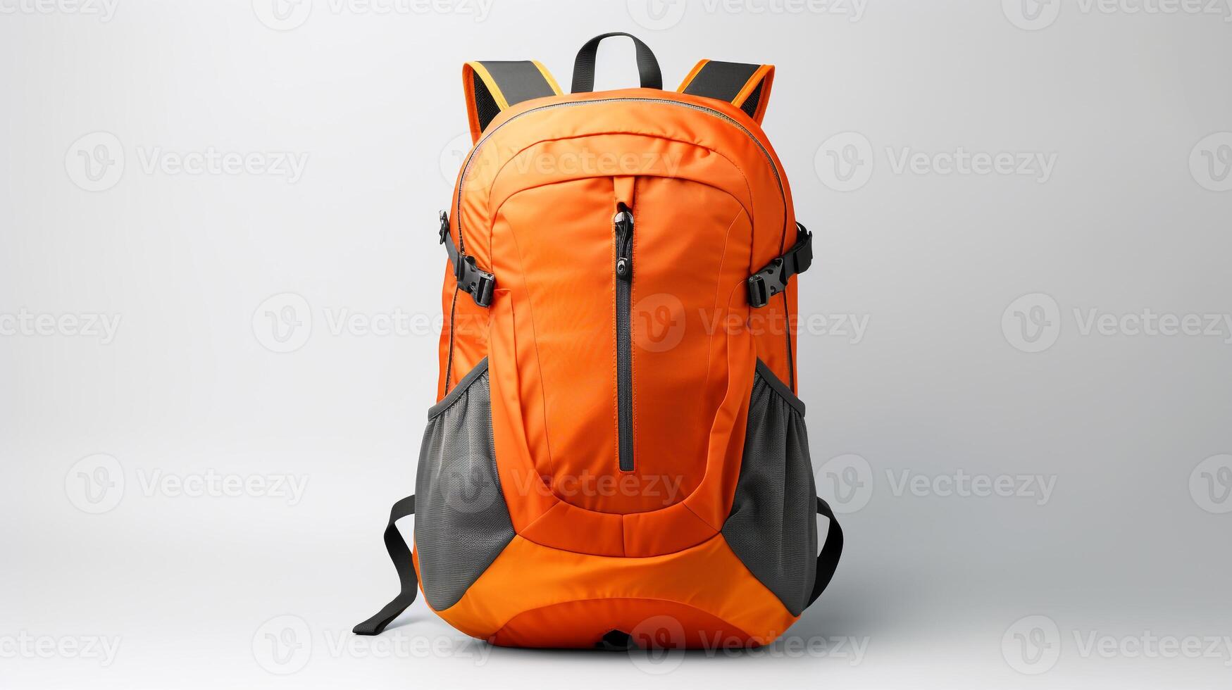 ai generado naranja ciclismo mochila bolso aislado en blanco antecedentes con Copiar espacio para anuncio publicitario. ai generado foto