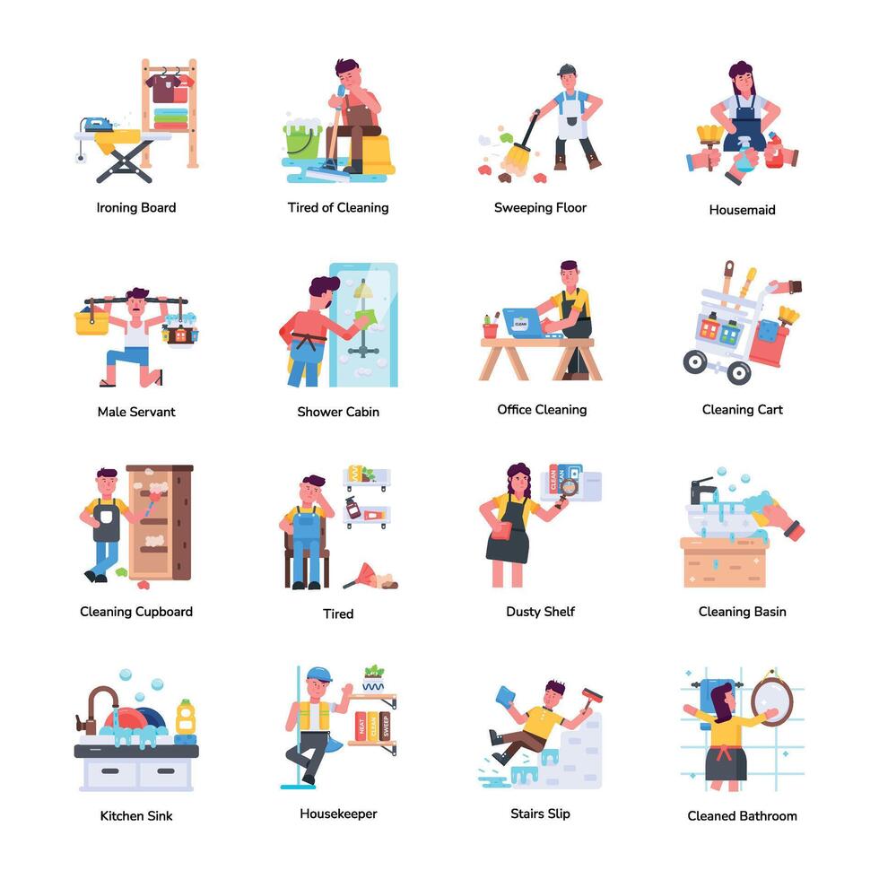 Pack of House Cleaning Flat Icons vector